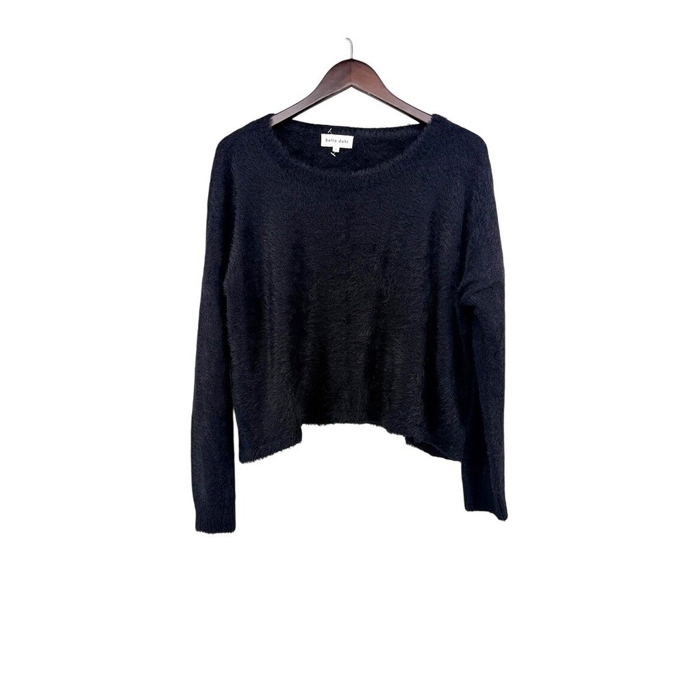 Bella Dahl Womens Black Fuzzy‎ Eyelash Knit Relaxed Crew Neck Sweater Size M